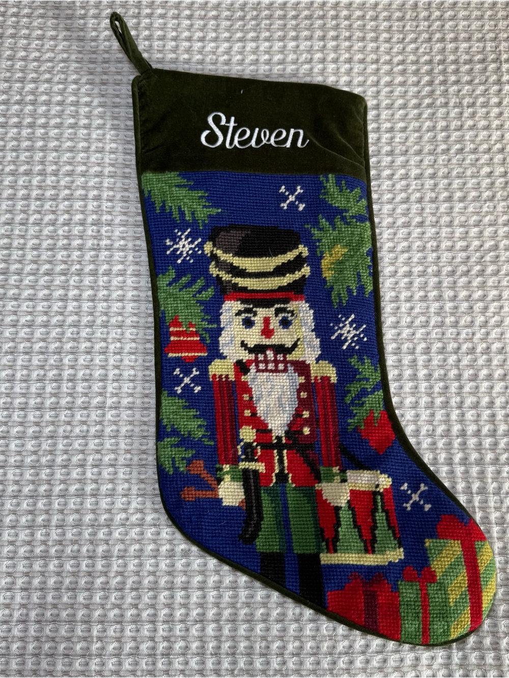 Needlepoint Nutcracker Velvet Steven Embroidery Christmas Stocking Toy Soldier
